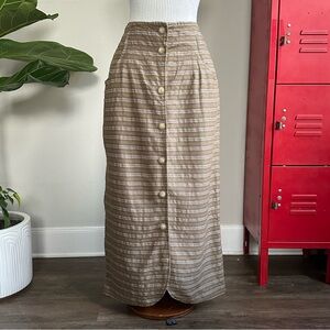 Chic brown white full Button-Down Striped Pencil Skirt